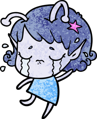 Bir insan tarafından çizilmiş ağlayan uzaylı kız çizgi filmi.