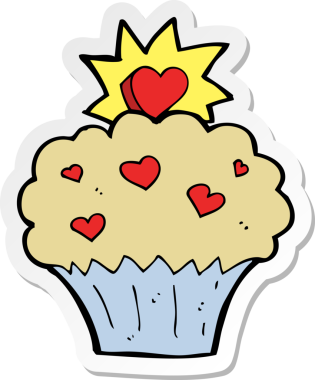 Bir insan tarafından çizilmiş bir aşk keki çıkartması.