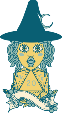 Bir insan tarafından çizilmiş 20 D20 zarlı Retro Dövme Tarzı insan büyücüsü