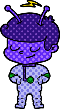 Bir insan tarafından çizilmiş dost canlısı çizgi film uzay adamı.