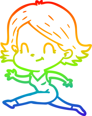 Gökkuşağı gradyan çizimi. Bir insan tarafından çizilmiş karikatür dostu bir kız.