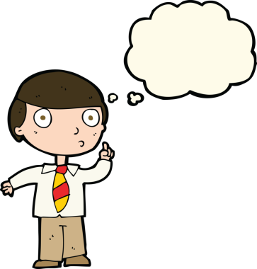 Bir insan tarafından çizilmiş düşünce balonu olan bir okul çocuğu.