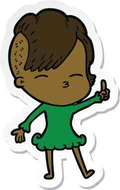 Bir insan tarafından çizilmiş, şaşı bir kızın çıkartması.