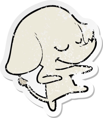 Bir insan tarafından çizilmiş gülümseyen bir filin sıkıntılı çıkartması.