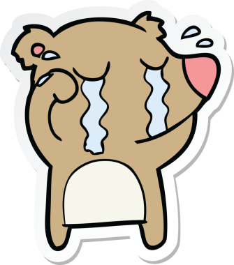 Bir insan tarafından çizilmiş ağlayan bir ayının çıkartması.