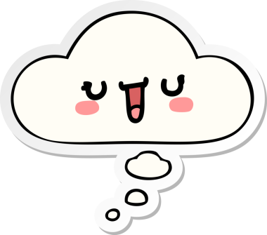 Düşünce baloncuklu mutlu çizgi film yüzü bir insan tarafından çizilmiş çıkartma gibi.