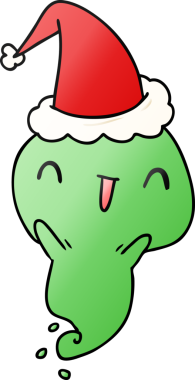 Bir insan tarafından çizilmiş Kawai hayaletinin el çizimi gradyan çizgi filmi.