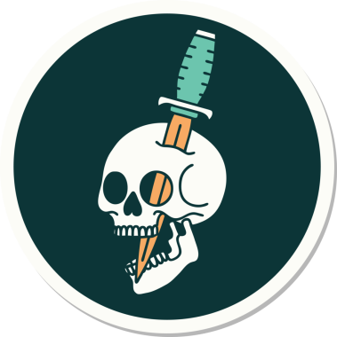 Bir insan tarafından çizilmiş bir kafatasının geleneksel stiliyle dövme çıkartması.