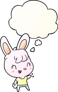 Düşünce baloncuklu çizgi film tavşanı bir insan tarafından çizilmiş.