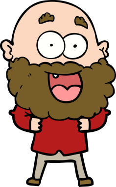 Bir insan tarafından çizilmiş sakallı çılgın, mutlu bir adam.