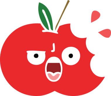 Bir insan tarafından çizilmiş kırmızı bir elmanın düz renkli retro karikatürü