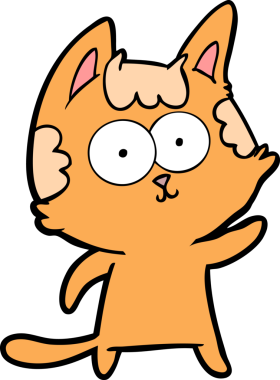 Bir insan tarafından çizilmiş mutlu çizgi film kedisi.