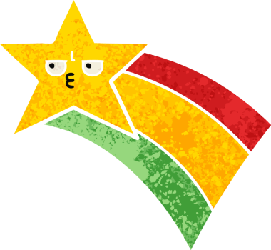 Bir insan tarafından çizilmiş gökkuşağı yıldızının retro çizim tarzı karikatürü