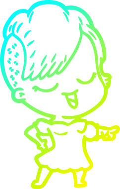 Bir insan tarafından çizilmiş mutlu çizgi film kızı çizimi.