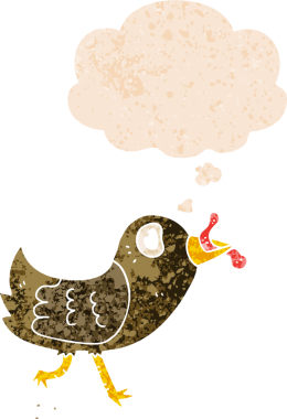 solucanlı çizgi film kuşu grunge içinde düşünce baloncuğu sıkıntılı retro dokuma tarzı bir insan tarafından çizilmiş