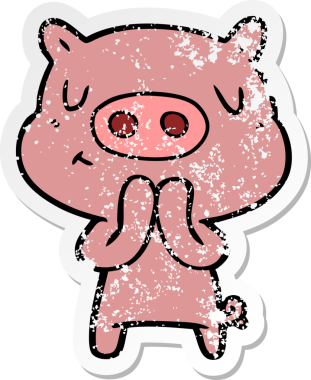 Bir insan tarafından çizilmiş çizgi film içerikli bir domuzun sıkıntılı çıkartması.