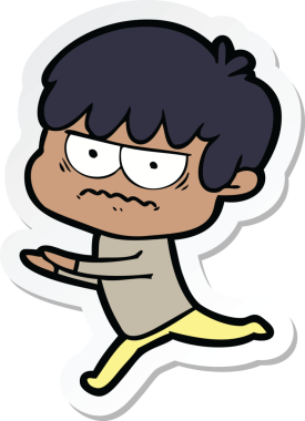 Bir insan tarafından çizilmiş kızgın bir çizgi film çocuğunun çıkartması.