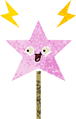 Bir insan tarafından çizilmiş sihirli bir değneğin retro çizim tarzı karikatürü.