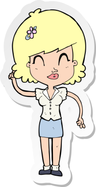 Bir insan tarafından çizilmiş, karikatür gibi güzel bir kadının çıkartması.