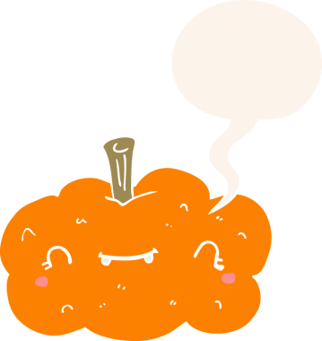 bir insan tarafından çizilmiş, konuşma baloncuklu çizgi film balkabağı.