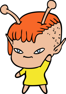 Bir insan tarafından çizilmiş sevimli uzaylı kız çizgi filmi.