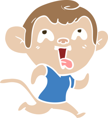 Çılgın düz renkli çizgi film maymunu bir insan tarafından çizilmiş.