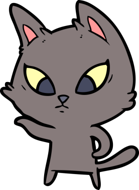 Bir insan tarafından çizilmiş kafası karışmış çizgi film kedisi.