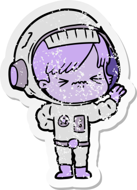 Bir insan tarafından çizilmiş kızgın bir uzay kızının sıkıntılı çıkartması.