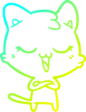 Bir insan tarafından çizilmiş mutlu çizgi film kedisinin soğuk gradyan çizgisi.