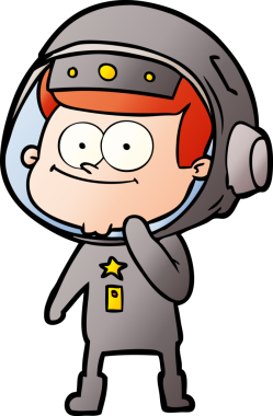 Bir insan tarafından çizilmiş mutlu astronot çizgi filmi.