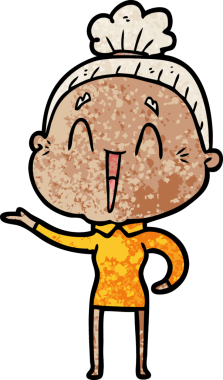 Bir insan tarafından çizilmiş mutlu yaşlı kadın çizgi filmi.