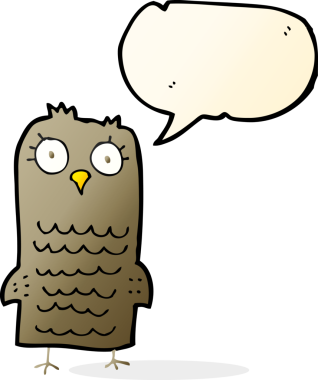 bir insan tarafından çizilmiş konuşma baloncuklu bir baykuş.