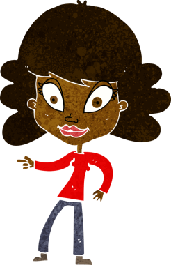 Bir insan tarafından çizilmiş çizgi film kadını.