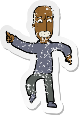 Bir insan tarafından çizilmiş kızgın yaşlı bir adamın gerilmiş çıkartması.