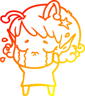 Bir insan tarafından çizilmiş, ağlayan uzaylı bir kızın sıcak çizgi çizimi.