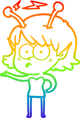 Gökkuşağı gradyan çizgisi bir insan tarafından çizilmiş uzaylı bir kızın çizimi