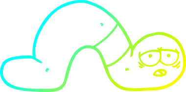 Bir insan tarafından çizilen yorgun solucanın soğuk çizgi çizimi.