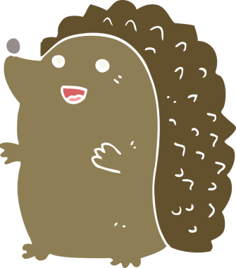 Düz renkli çizgi film. Mutlu kirpi insan tarafından çizilmiş.