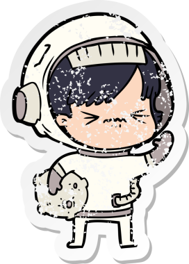 Bir insan tarafından çizilmiş kızgın bir uzay kızının sıkıntılı çıkartması.