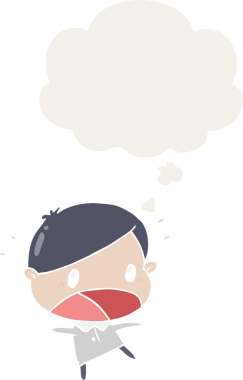 Bir insan tarafından çizilmiş, düşünce baloncuğu olan bir karikatür.