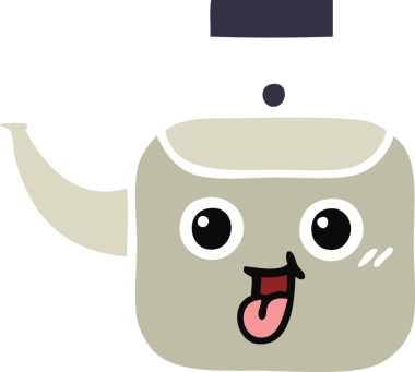 Bir insan tarafından çizilmiş bir çaydanlığın düz renkli retro karikatürü