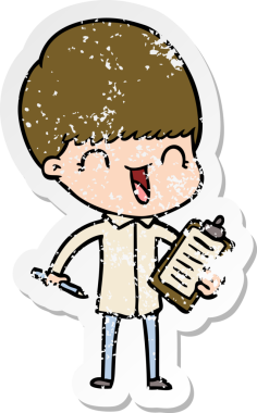 Bir insan tarafından çizilmiş mutlu çizgi film çocuğunun sıkıntılı çıkartması.