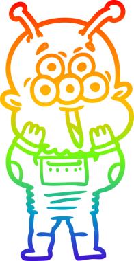 gökkuşağı gradyanı çizimi bir insan tarafından çizilmiş mutlu bir uzaylı çizgi filmi.