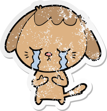 Bir insan tarafından çizilmiş ağlayan bir köpeğin sıkıntılı çıkartması.