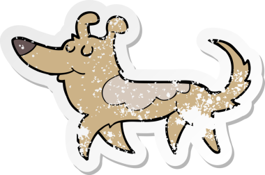 Bir insan tarafından çizilmiş bir karikatür köpeğinin sıkıntılı çıkartması.