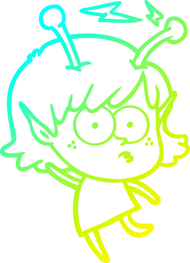 Bir insan tarafından çizilmiş bir uzaylı kız çizgi filmi.