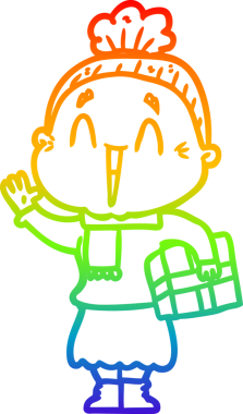 Gökkuşağı gradyan çizgi çizimi Bir insan tarafından çizilmiş mutlu yaşlı kadın