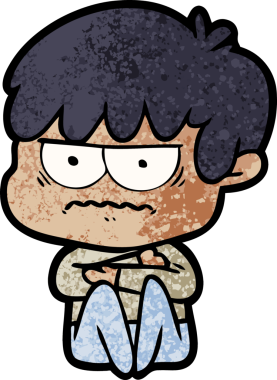 Bir insan tarafından çizilmiş sinirli çizgi film çocuğu.