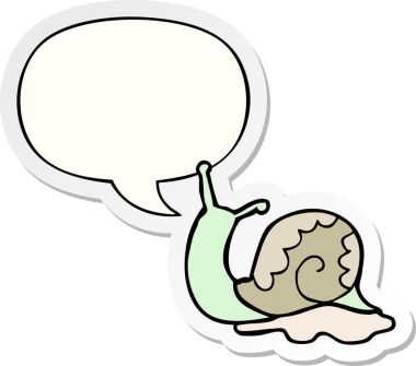 Bir insan tarafından çizilmiş konuşma balonu çıkartmalı çizgi film salyangozu.