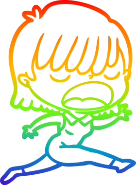 Gökkuşağı gradyan çizgi çizimi Bir insan tarafından yüksek sesle çizilen bir kadın karikatürü